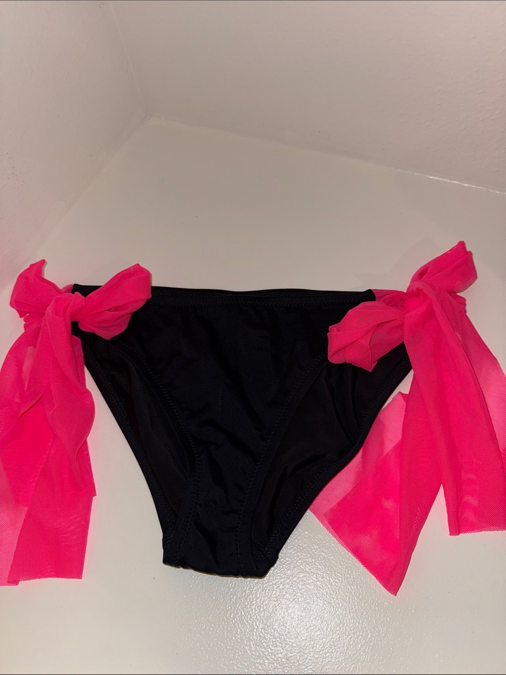 Black Bikini Bottom with Bright Pink Side Ties